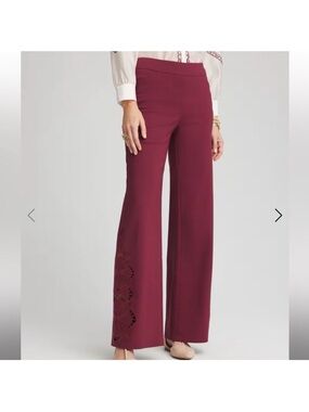 Chico's Wide-Leg Laser-Cut Hem Pants - Wine